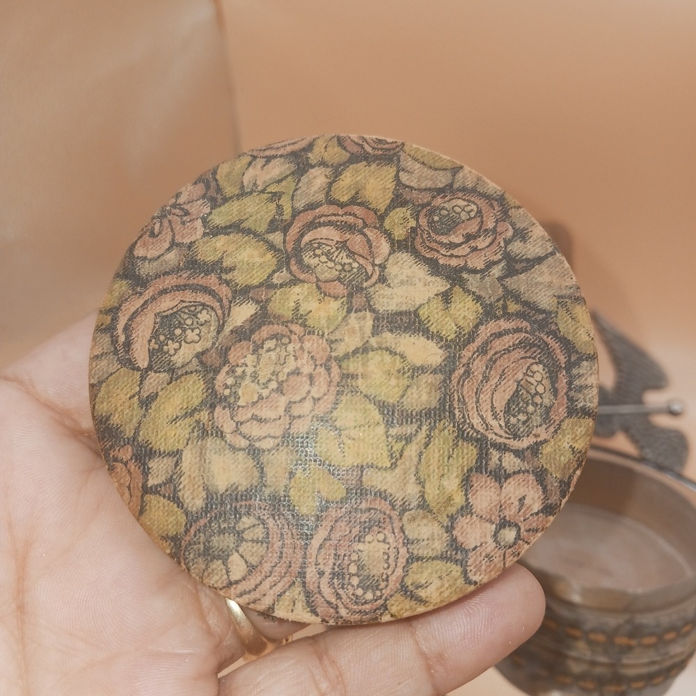 Vintage 3 × 1.5" Floral Cardboard Powder Box Compact with Mirror Made in Germany
